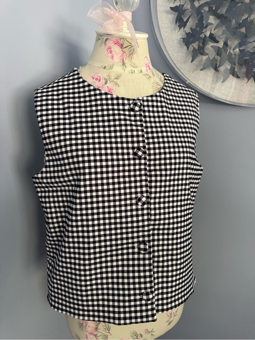 🆕 Autres Filles Sleeveless Navy & White Gingham Button-Front Vest